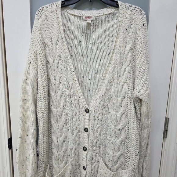 Arizona Jean Co Oversized Cable Knit Cardigan Sweater Womens L Cream - Picture 1 of 7